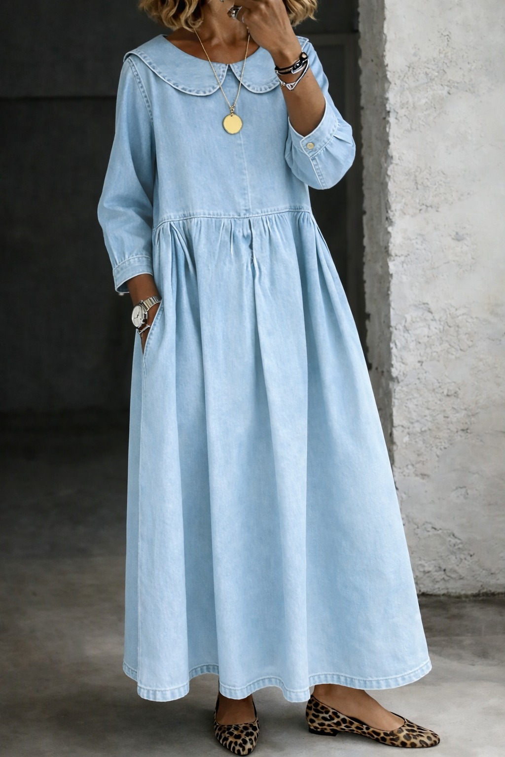 Clara | Vestido Jeans com Gola Peter Pan