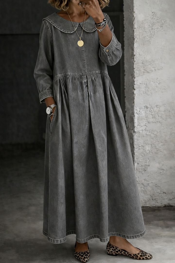 Clara | Vestido Jeans com Gola Peter Pan