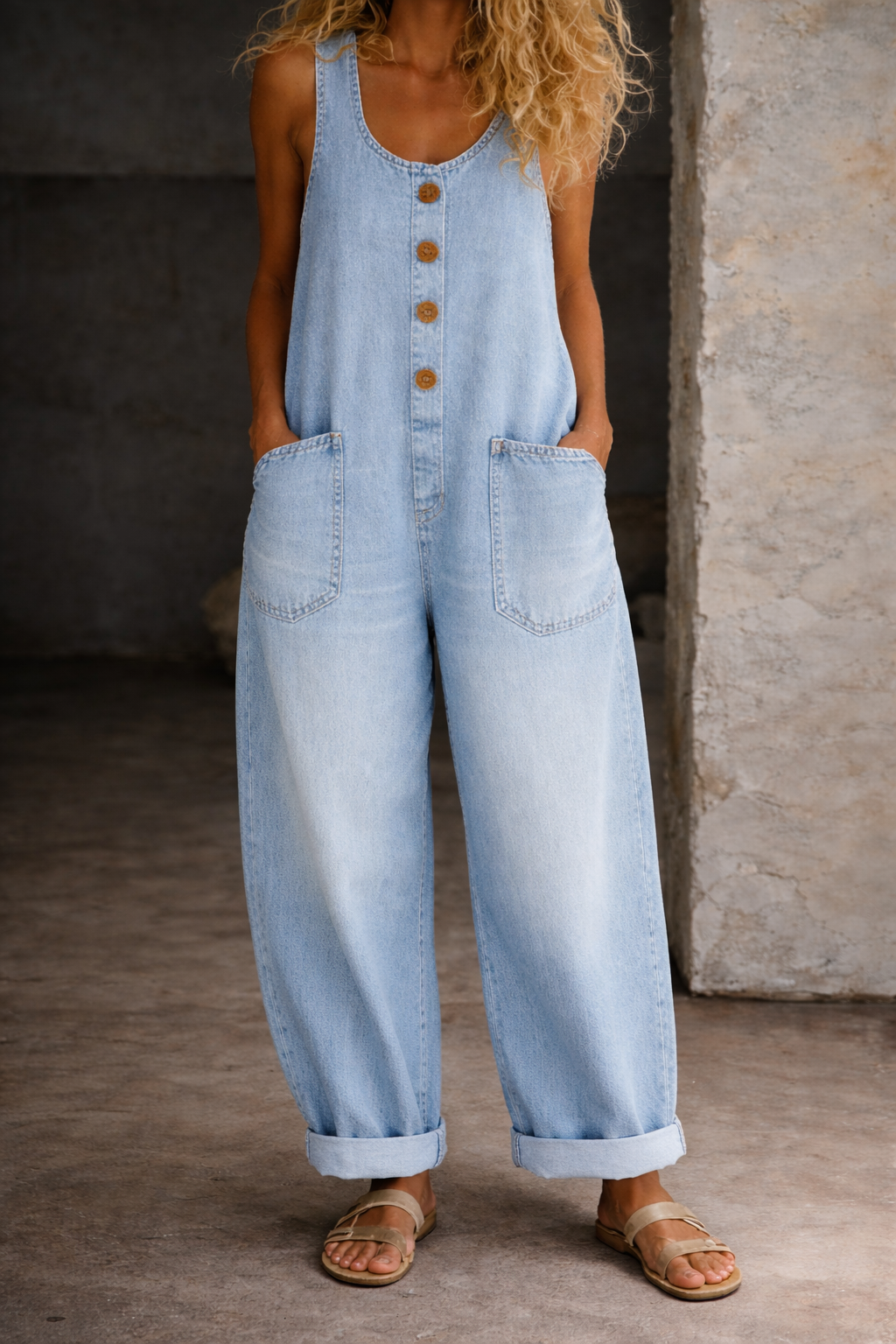 Sadie| Jardineira de Jeans de Algodão Vintage Lavado