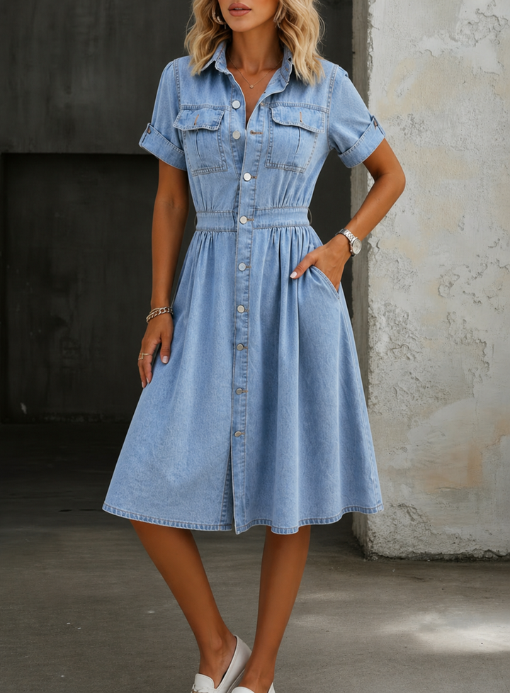 Deborah| Vestido de Jeans com Manga Curta