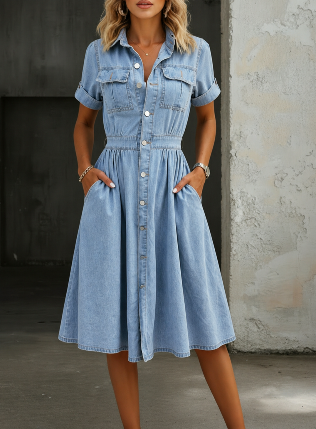 Deborah| Vestido de Jeans com Manga Curta