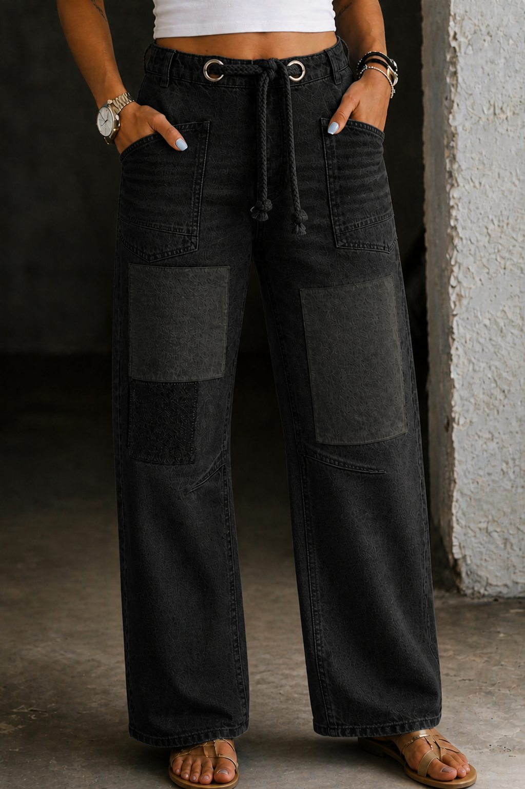 Margaret | Vaqueros de patchwork con cordón