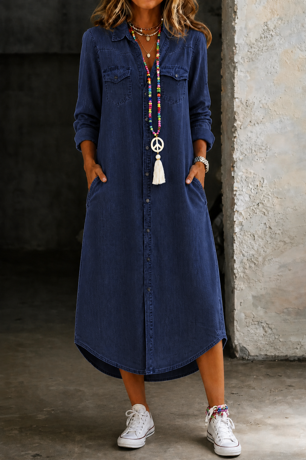 Helen | Vestido comprido de ganga, elegante e casual