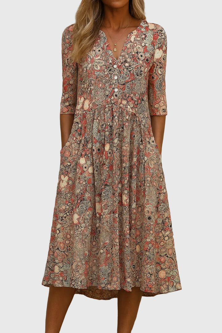 Harlow | Vestido Midi Elegante con Escote en V y Gracia