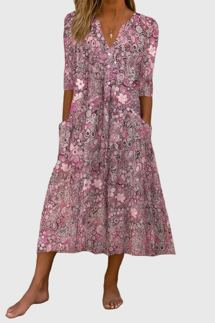 Harlow | Vestido Midi Elegante con Escote en V y Gracia