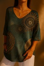 Women's Vintage Circle Totem Abstract Geometry Casual Pullover Knit