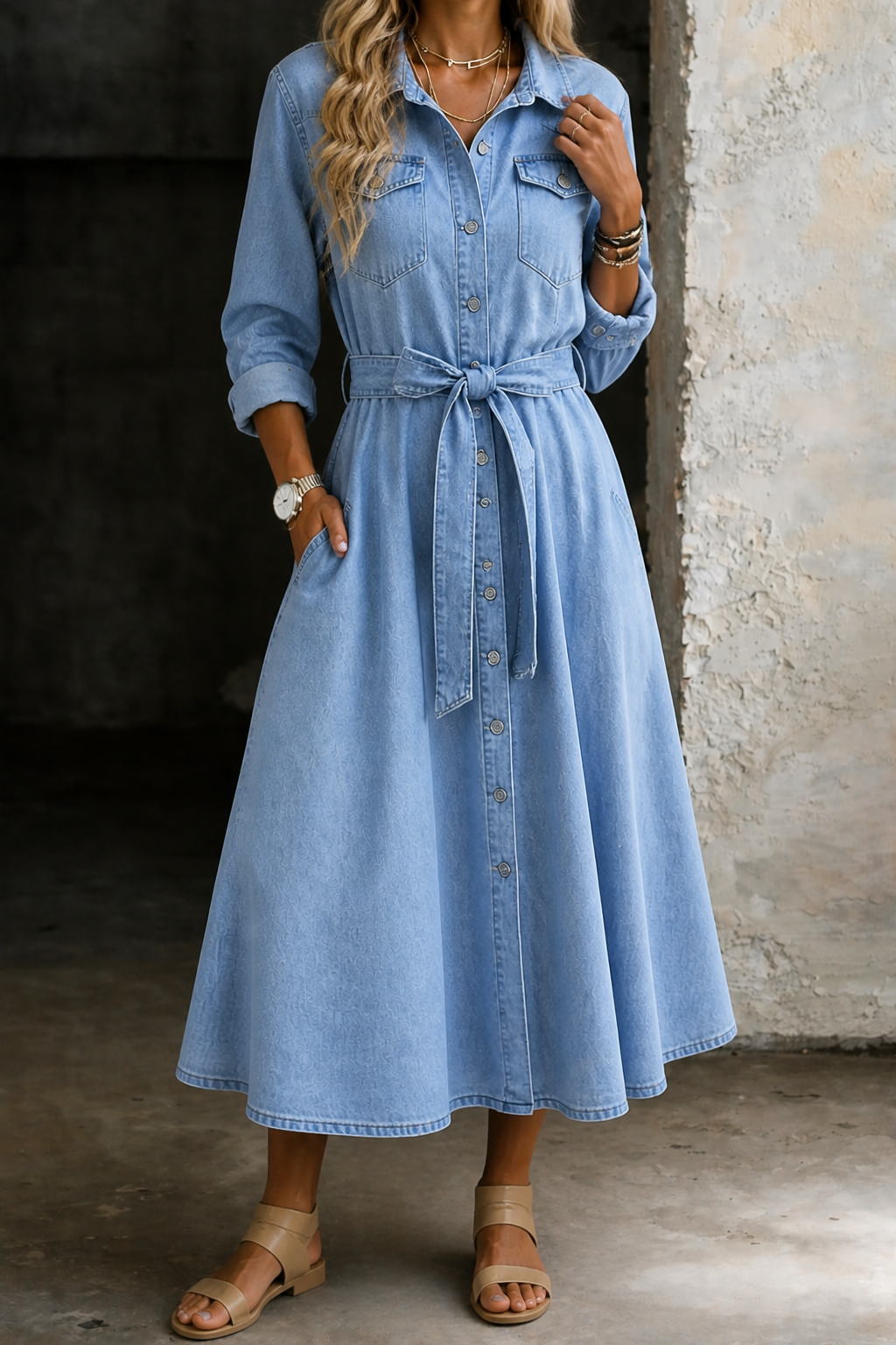Luna | Vestido vaquero de manga larga