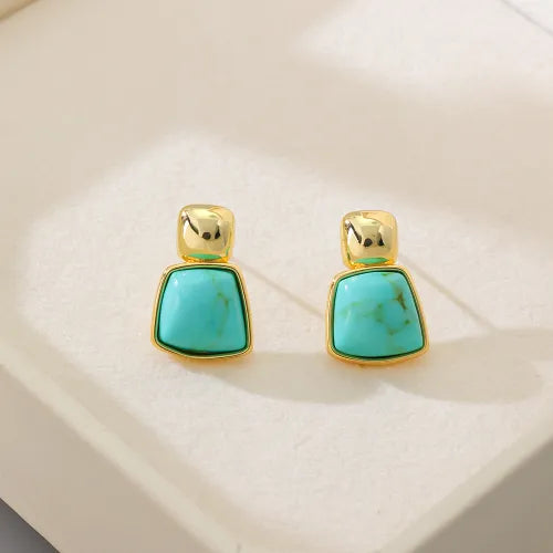 Vintage Gold-Tone Geometric Square Earrings
