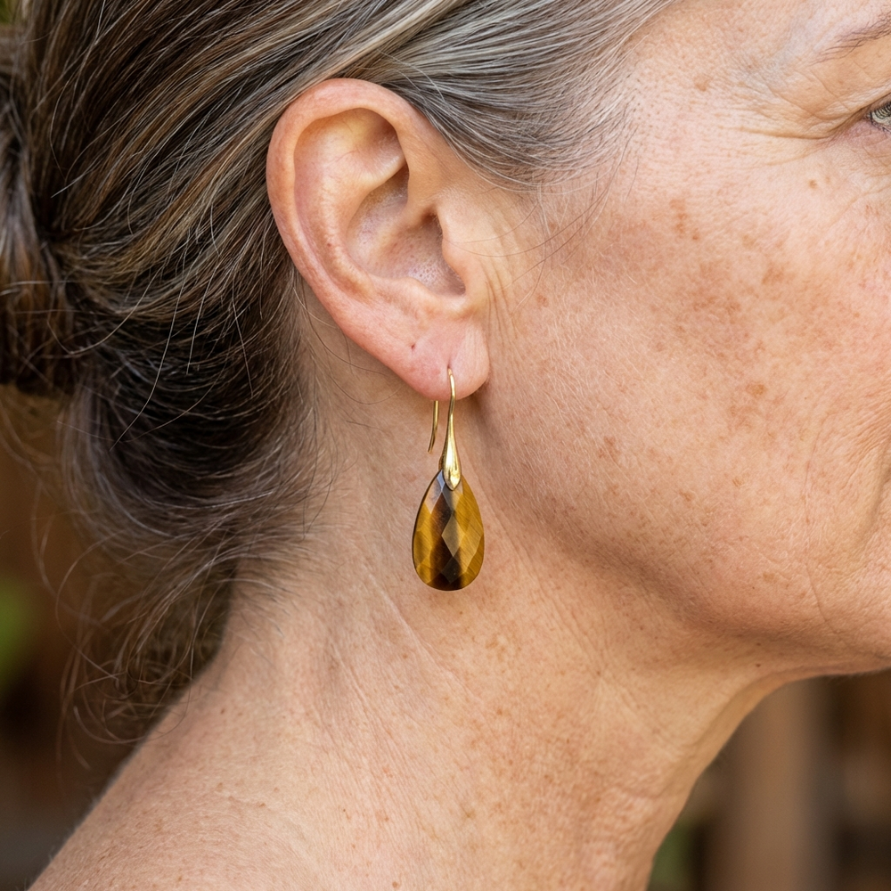 Elegant Natural Stone Tiger Eye Teardrop Earrings