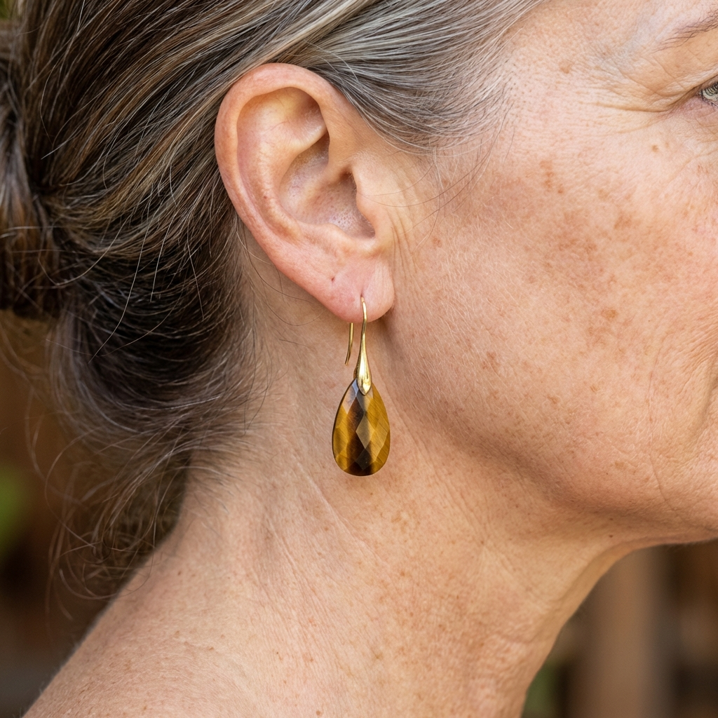 Elegant Natural Stone Tiger Eye Teardrop Earrings