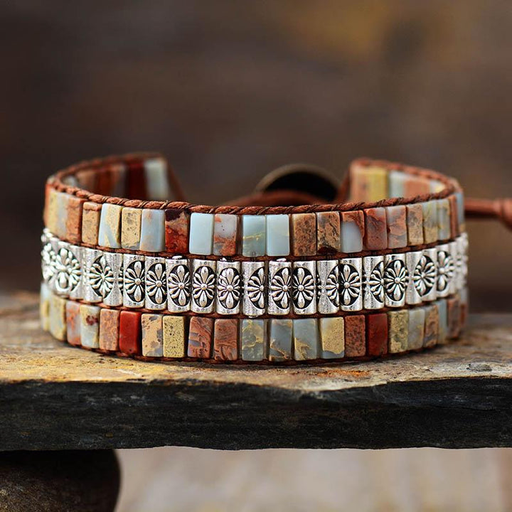 Lotus Boho Wrap Jasper Stone Bracelet