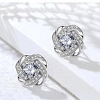 Gold Spiral Floral Crystal Stud Earrings