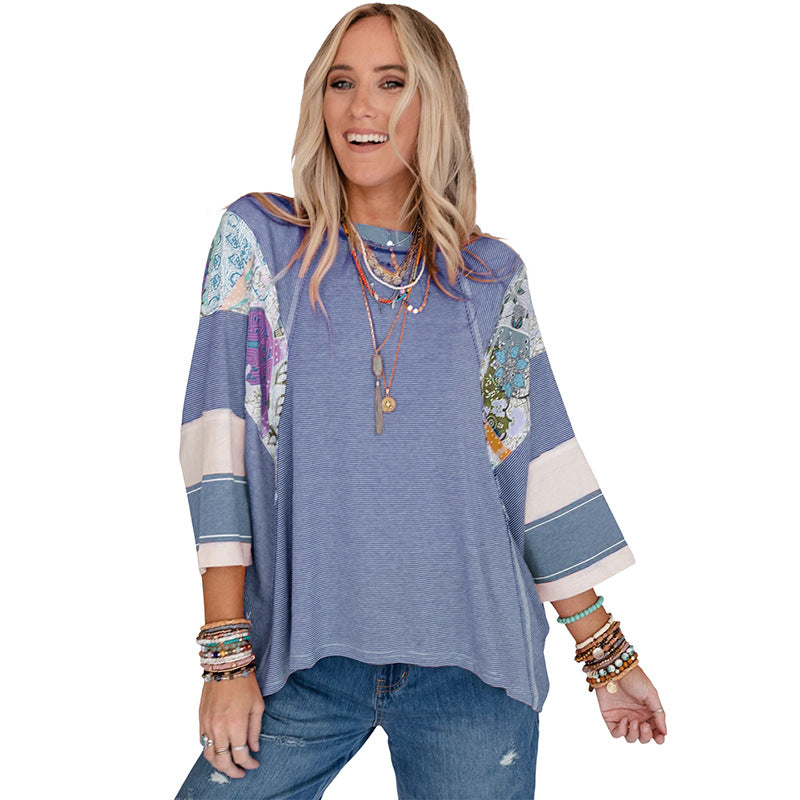 BAILEY™ – Blusa Leve Patchwork com Mangas Morcego