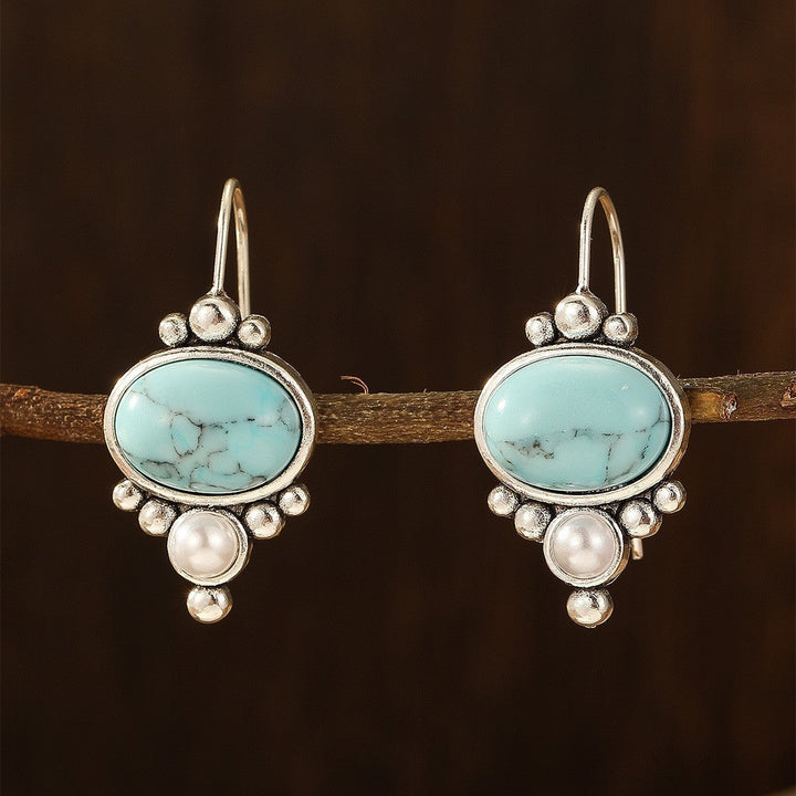 Vintage Silver Plated Turquoise & Pearl Drop Earrings