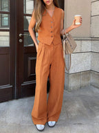 Conjunto de calça pantalona plissada com decote em V Lila