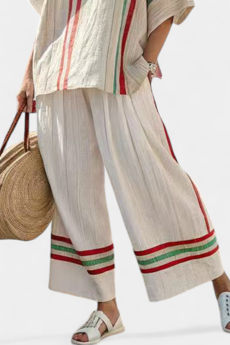 Truvane | Blusa bohemia cómoda con estampado y pantalón de corte holgado