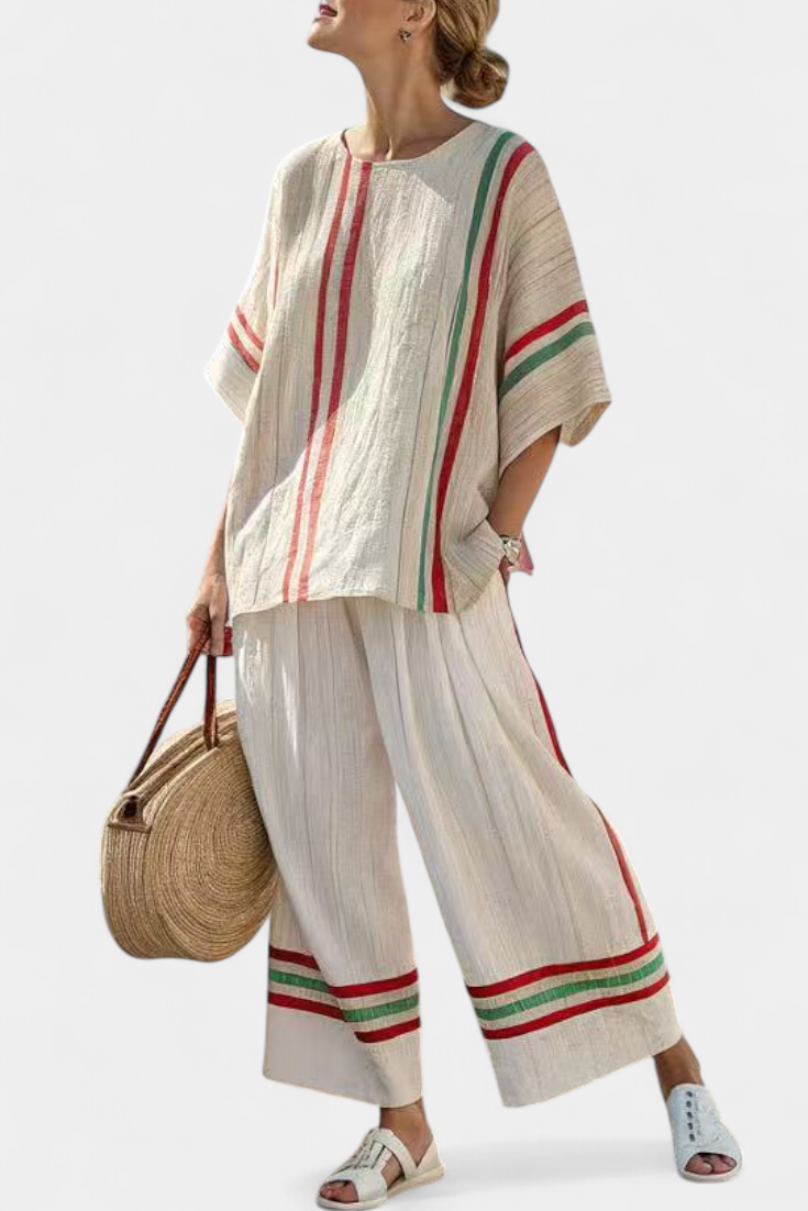 Truvane | Blusa bohemia cómoda con estampado y pantalón de corte holgado