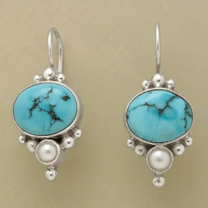 Vintage Silver Plated Turquoise & Pearl Drop Earrings