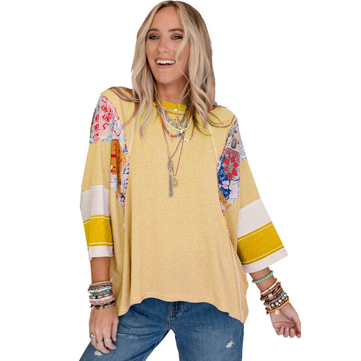 BAILEY™ – Blusa Leve Patchwork com Mangas Morcego