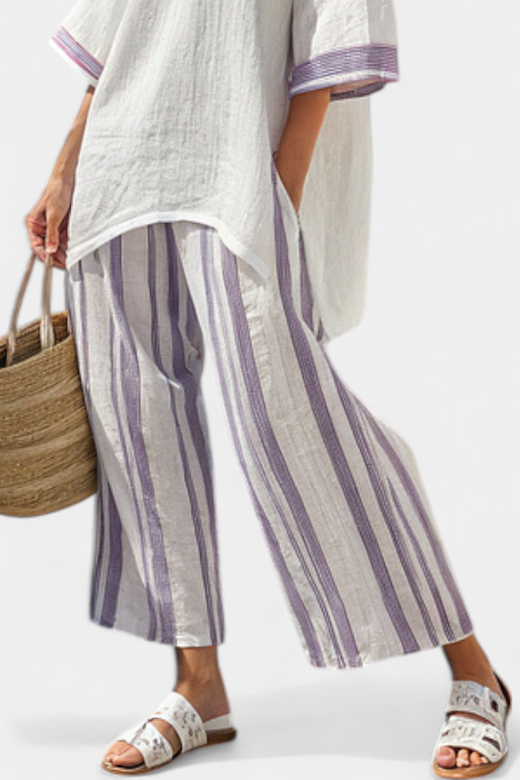 Luxmere | Blusa Cómoda y Relajada & Pantalones de Bambú a Rayas