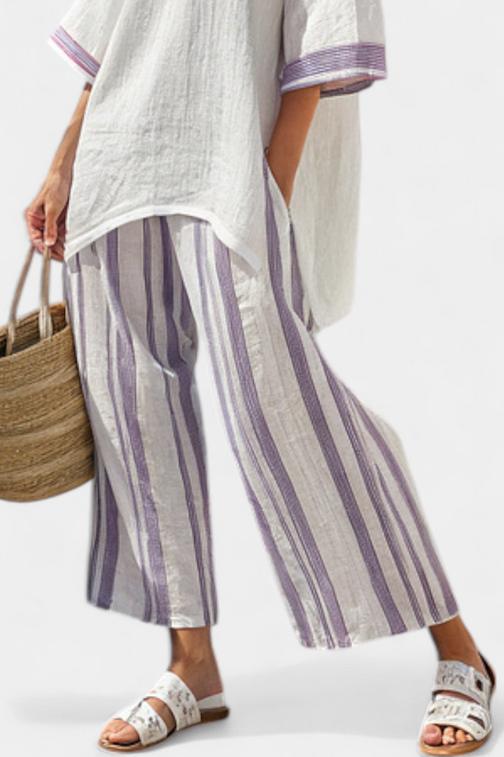 Luxmere | Blusa Cómoda y Relajada & Pantalones de Bambú a Rayas