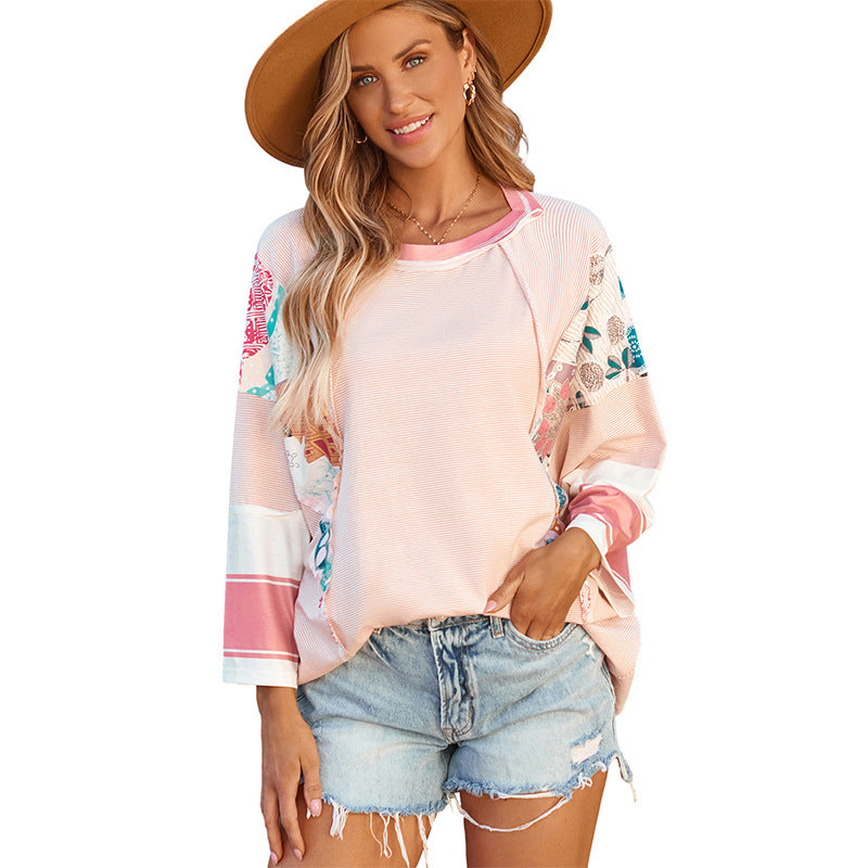 BAILEY™ – Blusa Leve Patchwork com Mangas Morcego