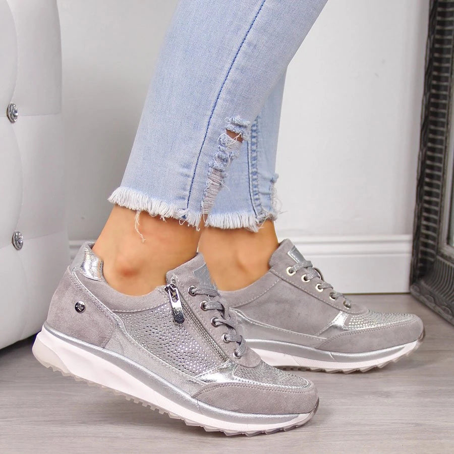 Camille | Women Contoured Zip Sneakers With Shimmer Mesh