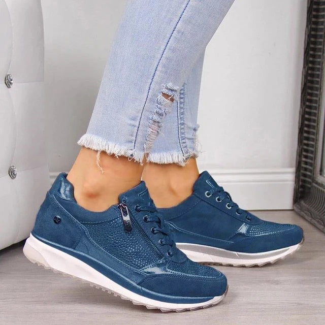 Camille | Women Contoured Zip Sneakers With Shimmer Mesh