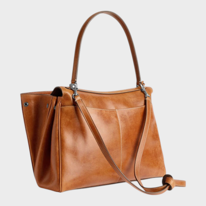 Libby | Structured Leather Handbag with Magnetic Flap Closure