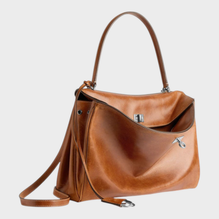 Libby | Structured Leather Handbag with Magnetic Flap Closure