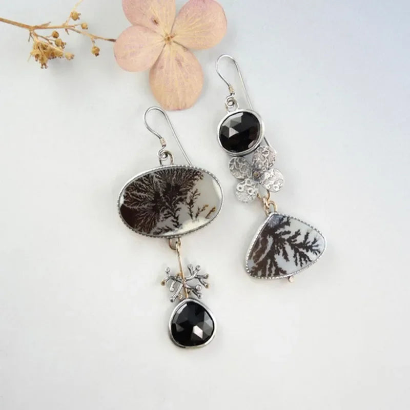 Asymmetrical Dendrite Agate Garden Earrings