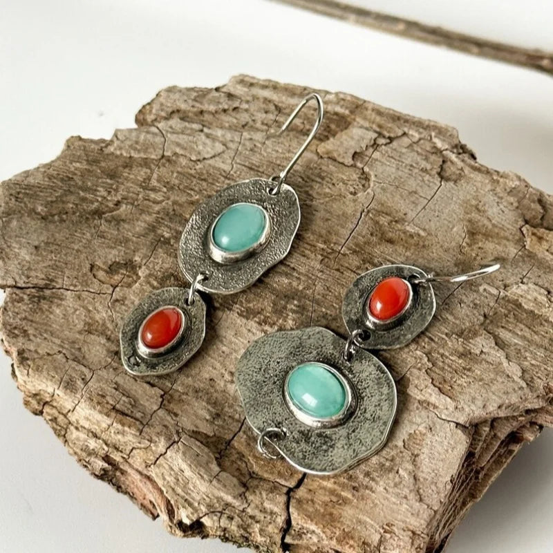 Artisan Silver Multi-Stone Drop Earrings