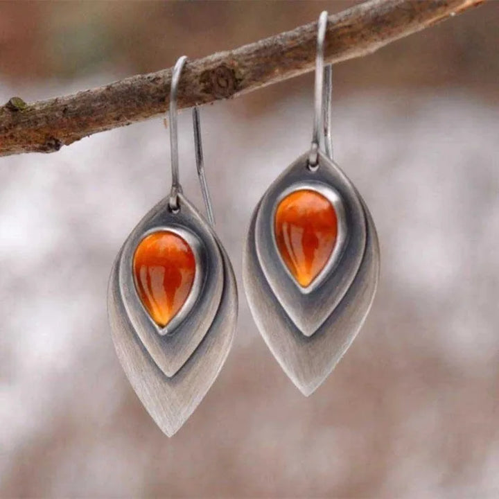 Sterling Silver Amber Teardrop Drop Earrings