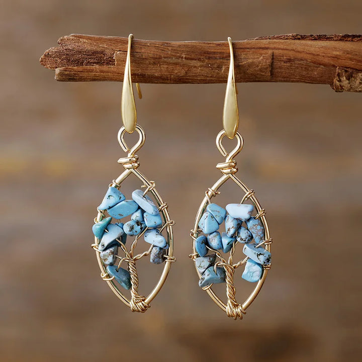Gold Wire-Wrapped Gemstone Chip Earrings