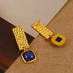 Boho Lapis Lazuli Square Shape Drop Earrings