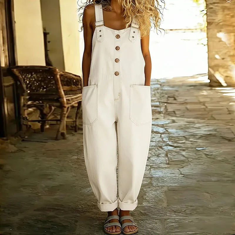 Mae | Overol vintage de algodón suave con aspecto de mezclilla y tirantes ajustables