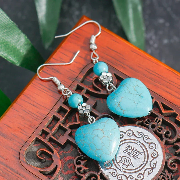 Antique Turquoise Heart Drop Earrings