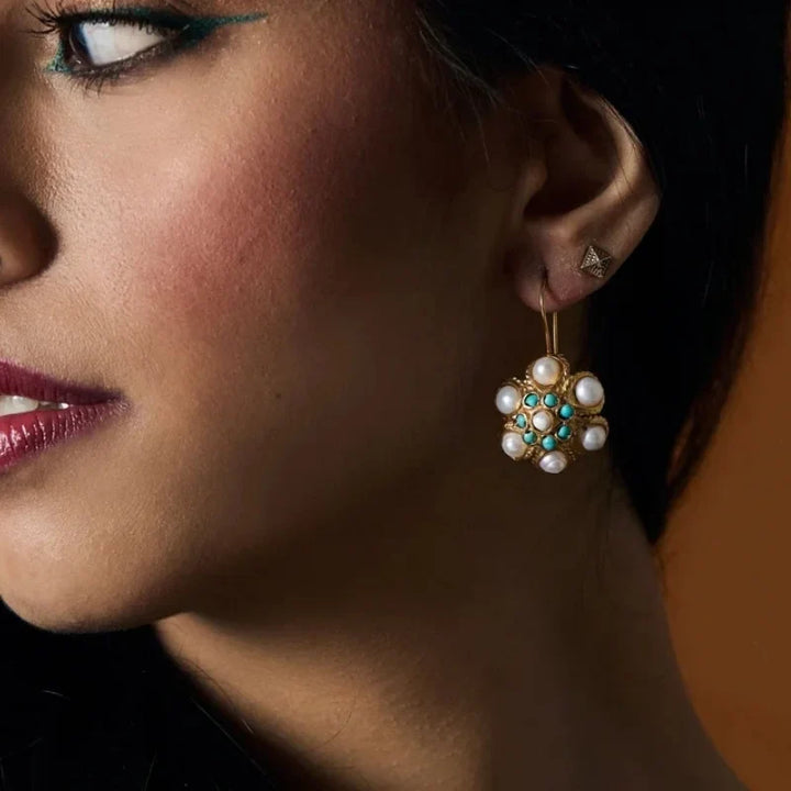 Vintage Pearl & Turquoise Cluster Earrings