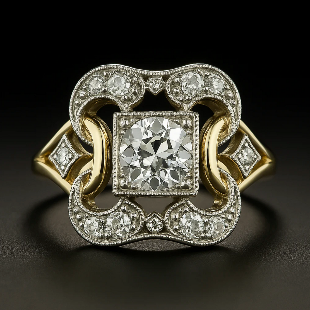 Elegante anillo vintage dorado con circonitas