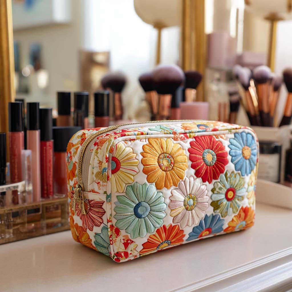 Clara | Bolsa de cosméticos acolchada con pétalos brillantes