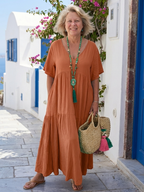 Zinnia | Vestido maxi azul escalonado de manga corta