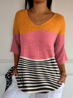 Women's Abstract Line Pattern Art Print Casual Knit Pullover