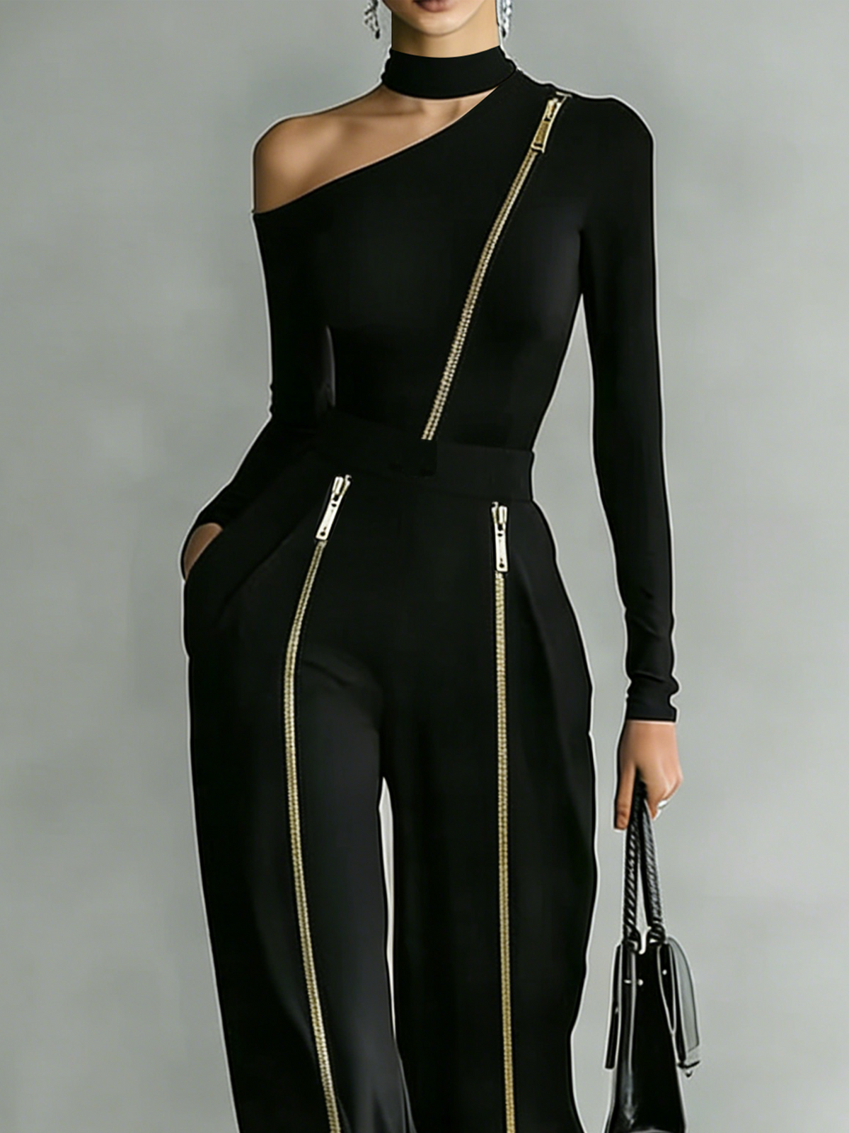 Conjunto Sienna com ombros descobertos e fecho de correr