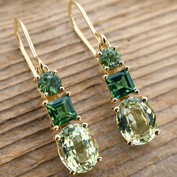 Vintage Bohemian Style Green Zirconia Geometric Earrings