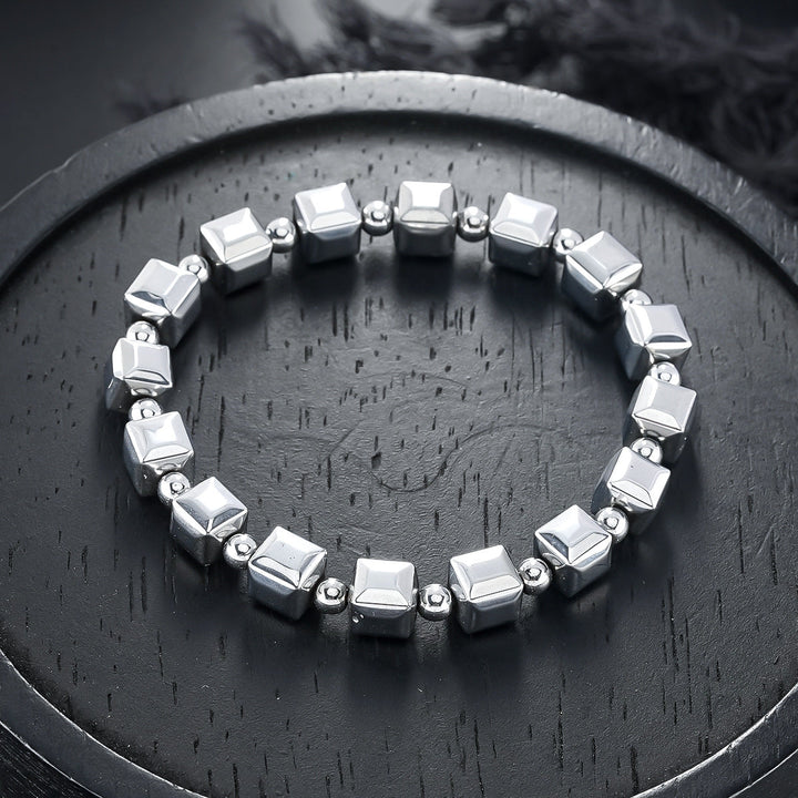 Vintage Minimalist Cubic Silver Plated Bead Bracelet