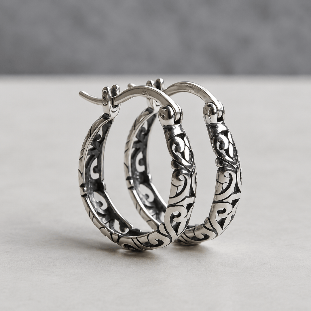 Vintage Irish Celtic Rune Hoop Earrings