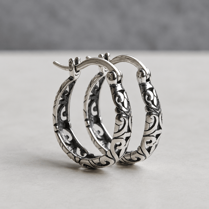 Vintage Irish Celtic Rune Hoop Earrings