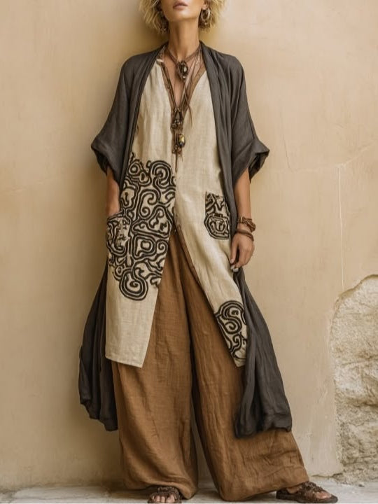 Conjunto Zara de três peças com padrão tribal