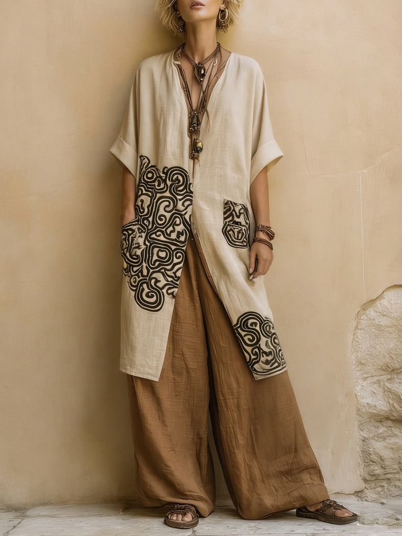 Conjunto Zara de três peças com padrão tribal