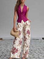 Lila Conjunto de pantalones con estampado floral